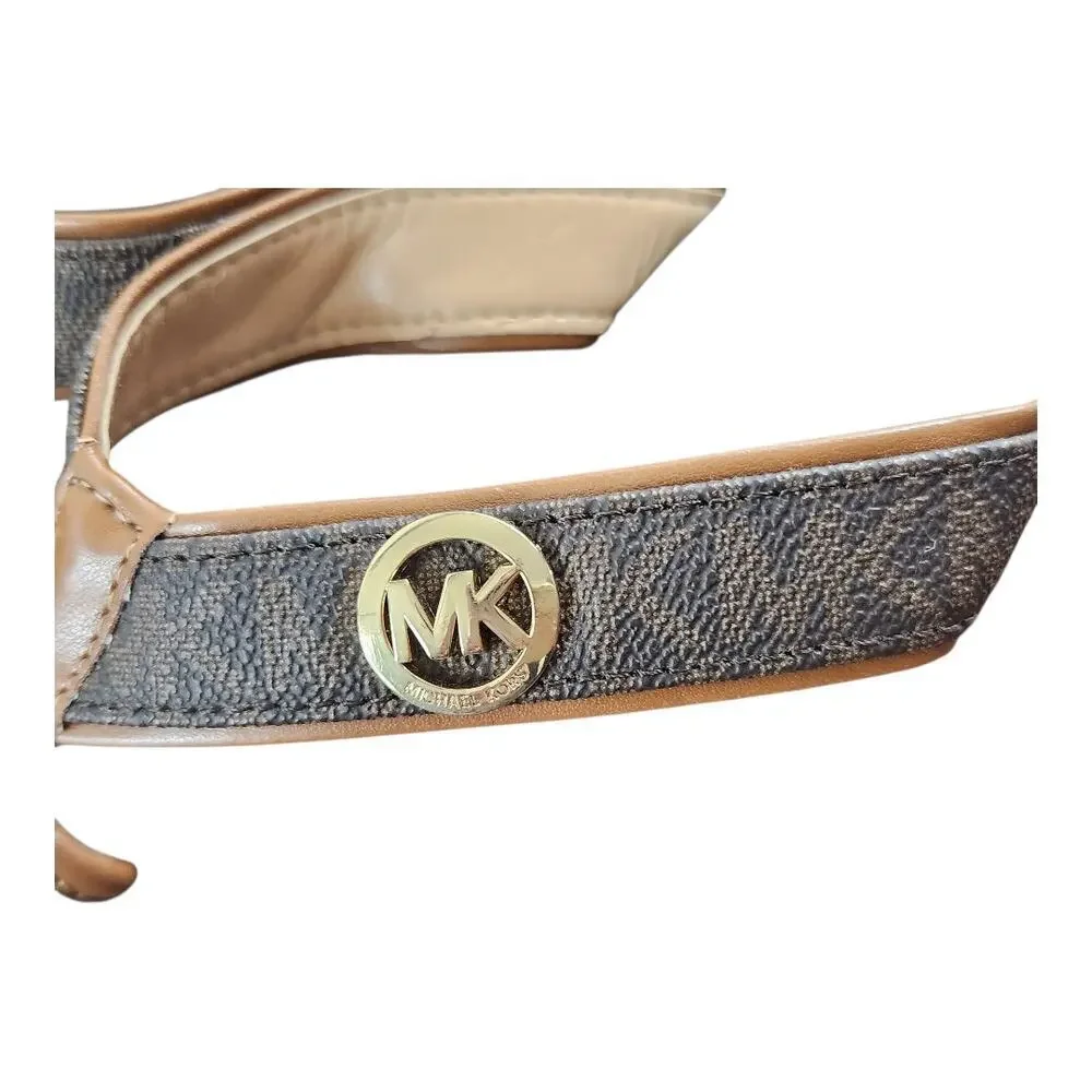 Michael Kors flip flop sandals sz, 8 brown tan MK logo